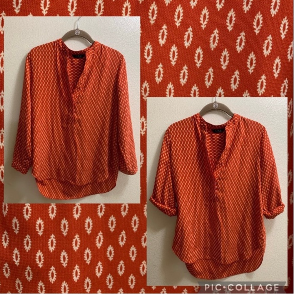 Anthropologie Zoa New York Reddish Orange Top-Size Small-Pull Tab Sleeves